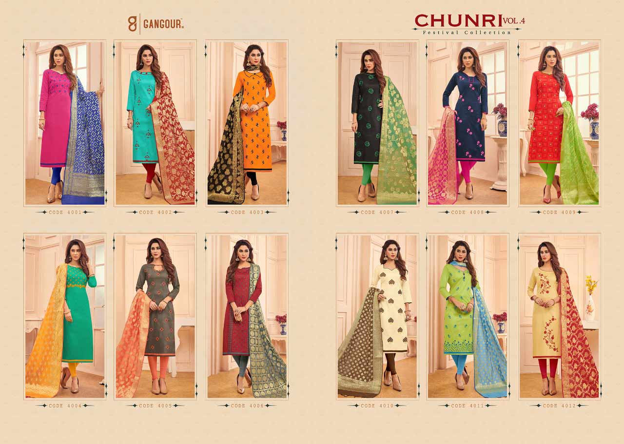 Chunri Vol-4 Gangour Nx Cotton Dress Materials Chunri Vol-4 Gangour Nx Cotton Dress Materials